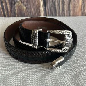 Brighton Onyx Black and Brown Leather Belt with Silver Buckle
